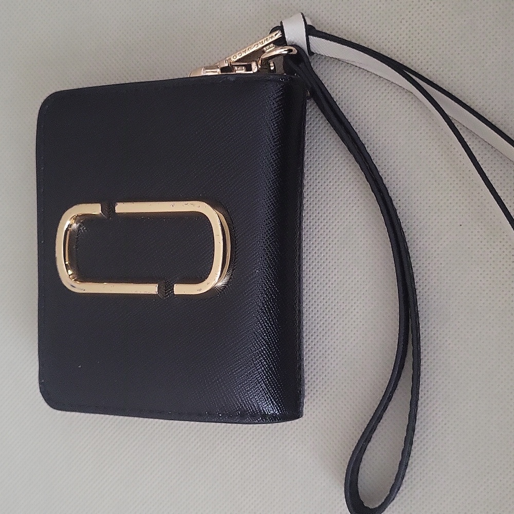 Marc Jacobs Black And Gray Wristlet Wallet with Gold Accent